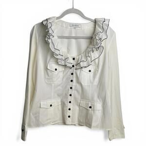 Vintage Anne Fontaine White Ruffle Collar Button-Up Blouse